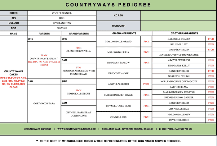 Countryways Oakes,FULLY HEALTH TESTED